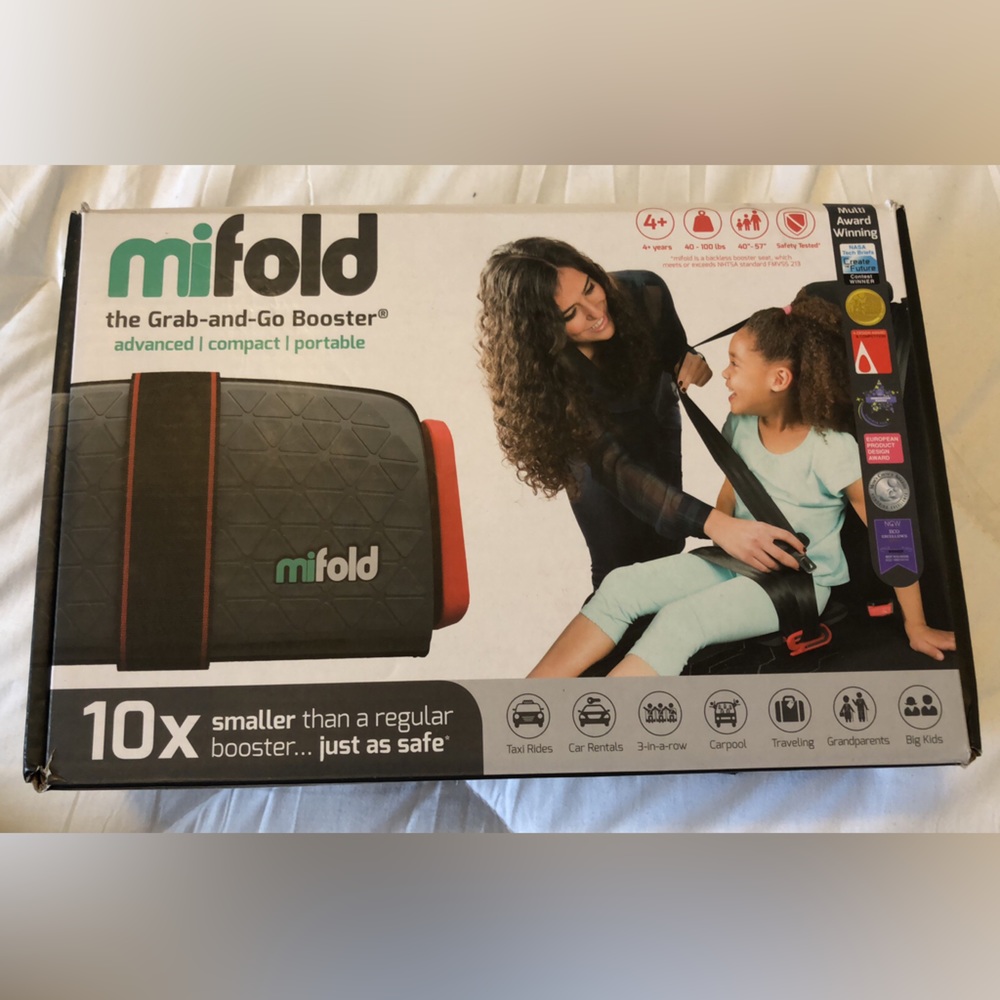 MIFOLD Grab and Go portable Compact Car Booster Seat - Gray and Red New Open Box